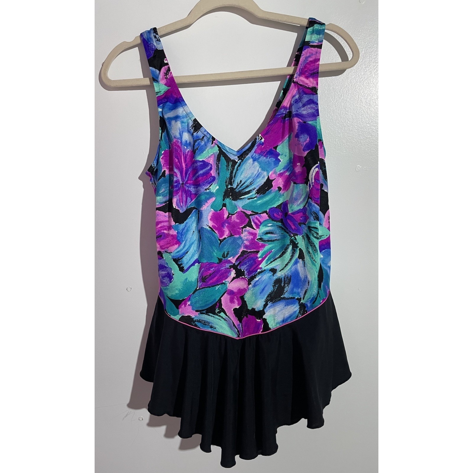 Vtg Maxine Of Hollywood One Piece Swim Dress 22w Beach Resort Slimming Tanning